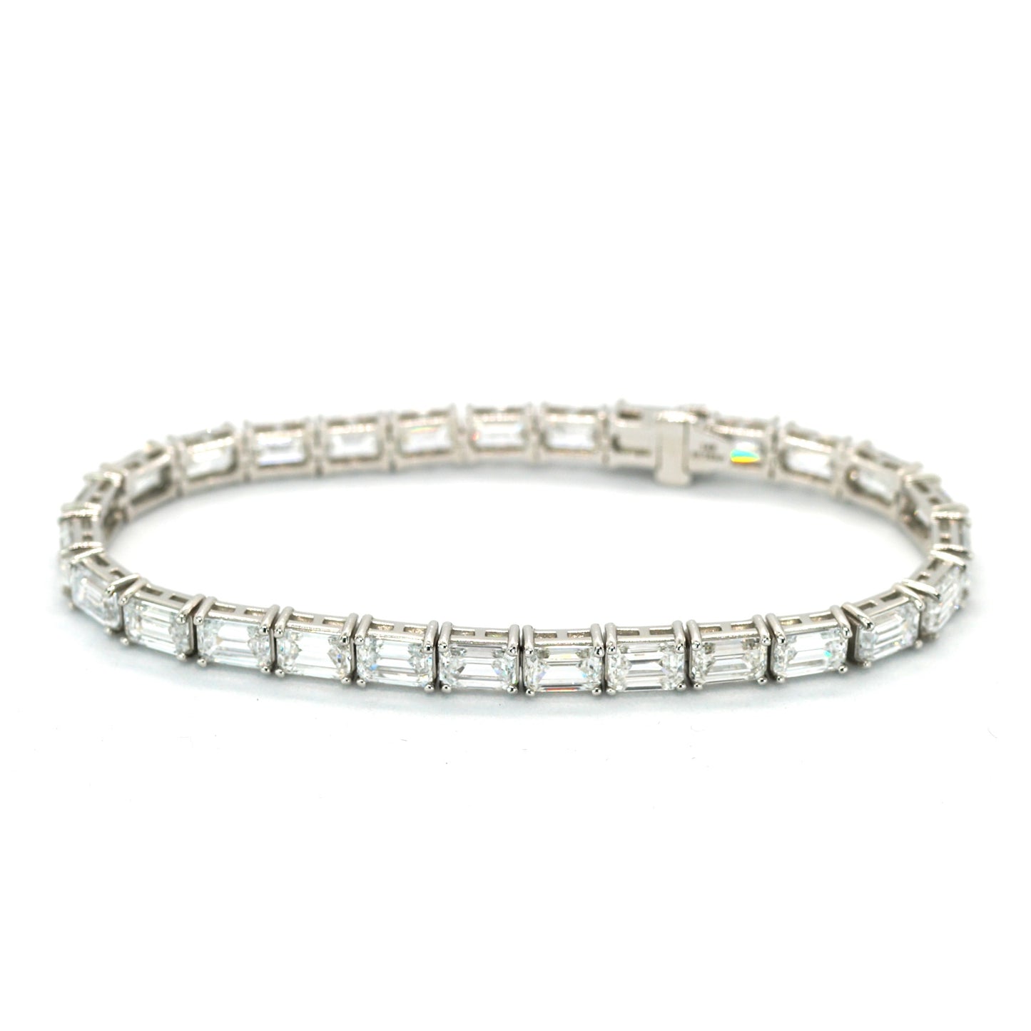 Tennis Chain Bracelet 6*4mm Width 14K Emerald Cut DIAMOND Lab Grown White Gold WG