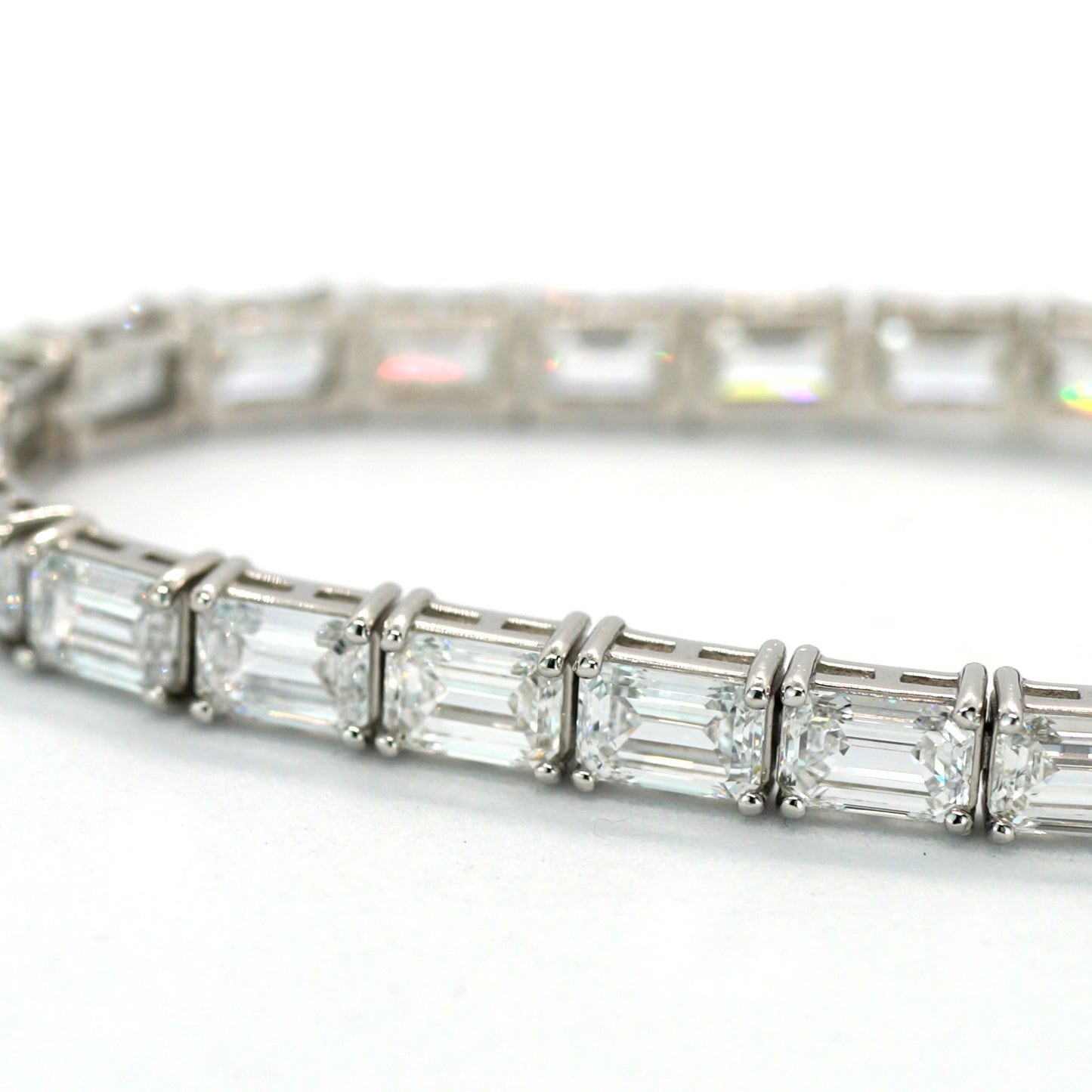 Tennis Chain Bracelet 6*4mm Width 14K Emerald Cut DIAMOND Lab Grown White Gold WG