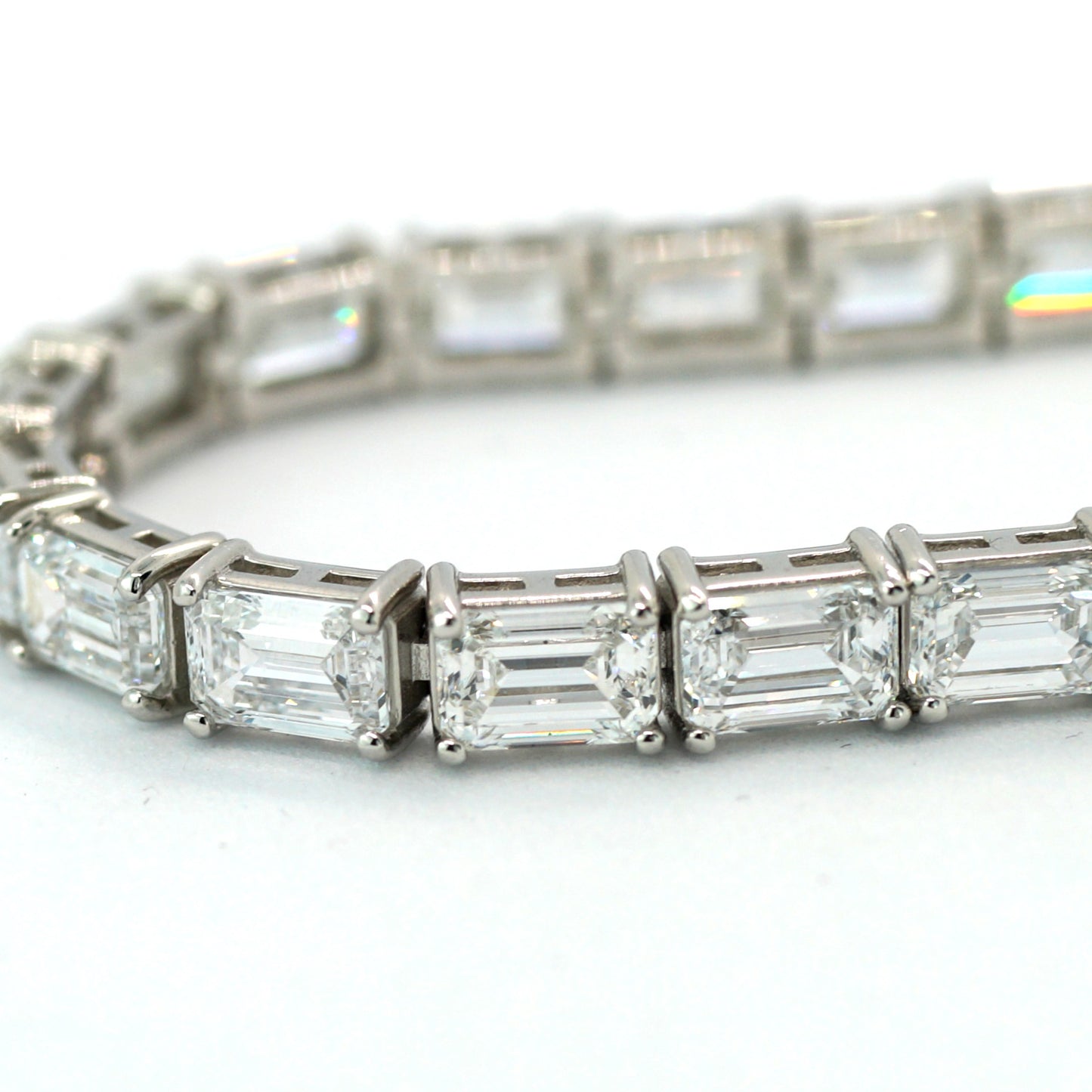 Tennis Chain Bracelet 6*4mm Width 14K Emerald Cut DIAMOND Lab Grown White Gold WG